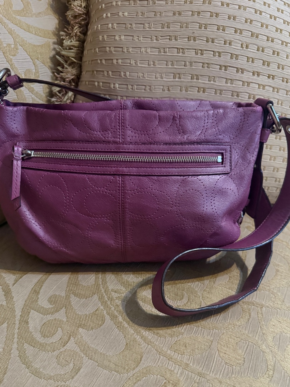 Coach Perforated Leather Signature Demi Shoulder Bag (Plum/Pink) preloved